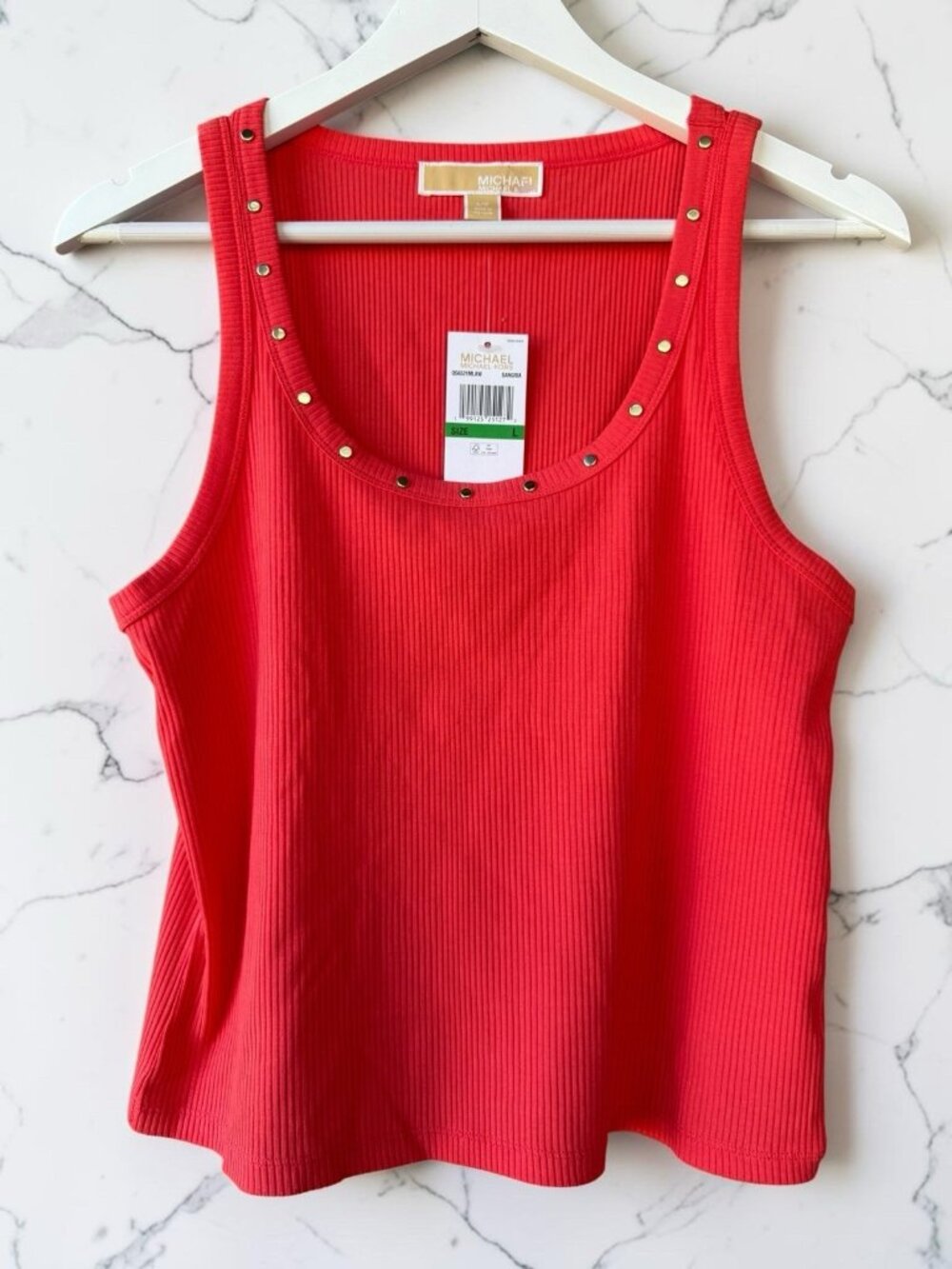 Michael Kors Women’s L Ribbed Studded Tank Top Sangria Pink NWT